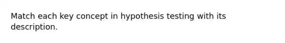 Match each key concept in hypothesis testing with its description.