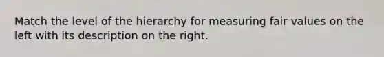 Match the level of the hierarchy for measuring fair values on the left with its description on the right.