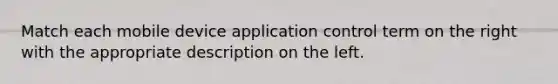 Match each mobile device application control term on the right with the appropriate description on the left.