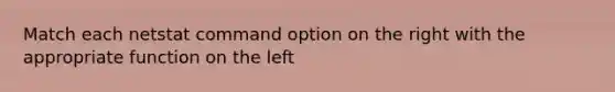 Match each netstat command option on the right with the appropriate function on the left