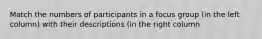 Match the numbers of participants in a focus group (in the left column) with their descriptions (in the right column