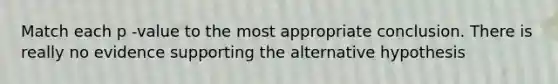 Match each p -value to the most appropriate conclusion. There is really no evidence supporting the alternative hypothesis