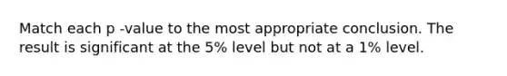 Match each p -value to the most appropriate conclusion. The result is significant at the 5% level but not at a 1% level.