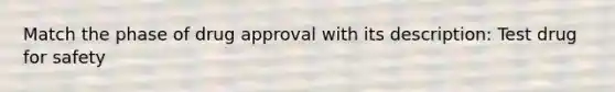 Match the phase of drug approval with its description: Test drug for safety