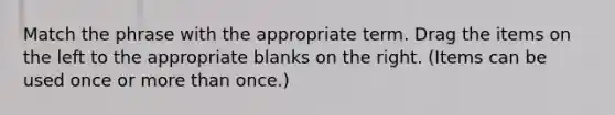 Match the phrase with the appropriate term. Drag the items on the left to the appropriate blanks on the right. (Items can be used once or more than once.)