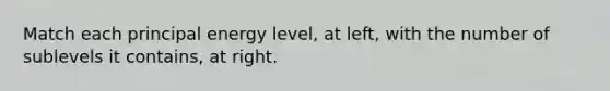 Match each principal energy level, at left, with the number of sublevels it contains, at right.