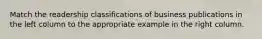 Match the readership classifications of business publications in the left column to the appropriate example in the right column.