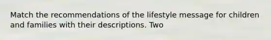 Match the recommendations of the lifestyle message for children and families with their descriptions. Two