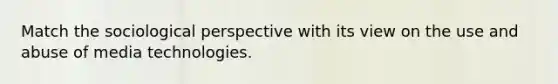 Match the sociological perspective with its view on the use and abuse of media technologies.
