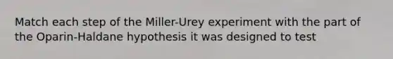 Match each step of the Miller-Urey experiment with the part of the Oparin-Haldane hypothesis it was designed to test