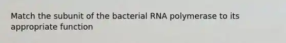 Match the subunit of the bacterial RNA polymerase to its appropriate function