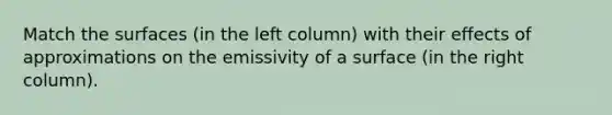 Match the surfaces (in the left column) with their effects of approximations on the emissivity of a surface (in the right column).