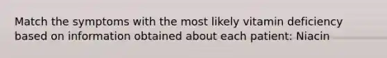 Match the symptoms with the most likely vitamin deficiency based on information obtained about each patient: Niacin