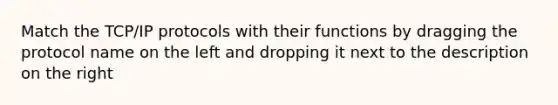 Match the TCP/IP protocols with their functions by dragging the protocol name on the left and dropping it next to the description on the right