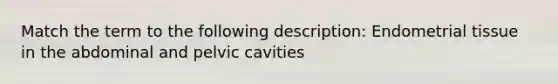 Match the term to the following description: Endometrial tissue in the abdominal and pelvic cavities