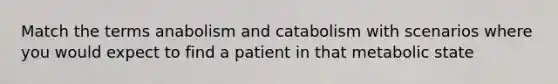 Match the terms anabolism and catabolism with scenarios where you would expect to find a patient in that metabolic state