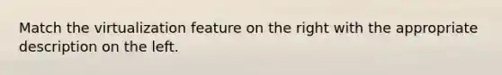 Match the virtualization feature on the right with the appropriate description on the left.