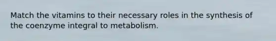 Match the vitamins to their necessary roles in the synthesis of the coenzyme integral to metabolism.