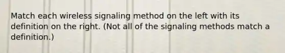 Match each wireless signaling method on the left with its definition on the right. (Not all of the signaling methods match a definition.)