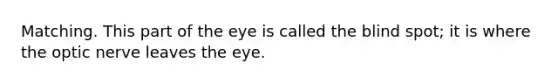 Matching. This part of the eye is called the blind spot; it is where the optic nerve leaves the eye.