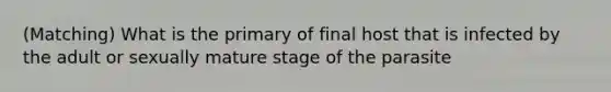 (Matching) What is the primary of final host that is infected by the adult or sexually mature stage of the parasite