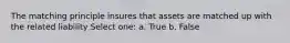 The matching principle insures that assets are matched up with the related liability Select one: a. True b. False