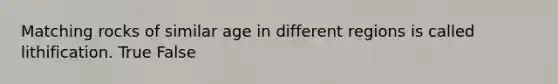 Matching rocks of similar age in different regions is called lithification. True False
