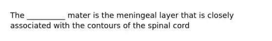 The __________ mater is the meningeal layer that is closely associated with the contours of the spinal cord