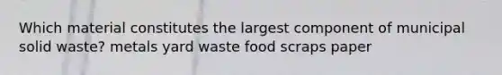 Which material constitutes the largest component of municipal solid waste? metals yard waste food scraps paper