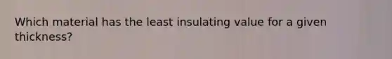 Which material has the least insulating value for a given thickness?