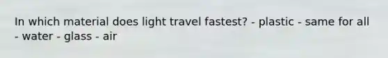 In which material does light travel fastest? - plastic - same for all - water - glass - air