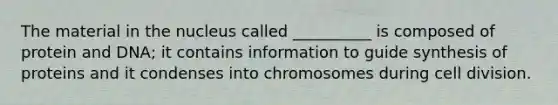 The material in the nucleus called __________ is composed of protein and DNA; it contains information to guide synthesis of proteins and it condenses into chromosomes during cell division.