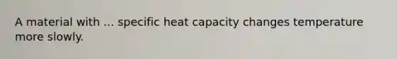 A material with ... specific heat capacity changes temperature more slowly.