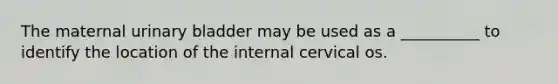 The maternal urinary bladder may be used as a __________ to identify the location of the internal cervical os.