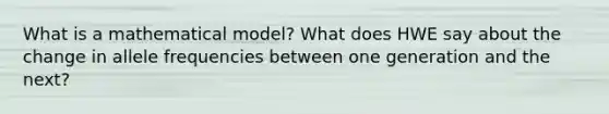 What is a mathematical model? What does HWE say about the change in allele frequencies between one generation and the next?