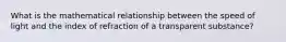 What is the mathematical relationship between the speed of light and the index of refraction of a transparent substance?
