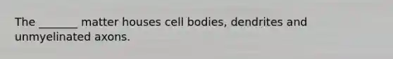 The _______ matter houses cell bodies, dendrites and unmyelinated axons.