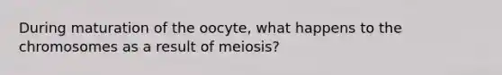 During maturation of the oocyte, what happens to the chromosomes as a result of meiosis?