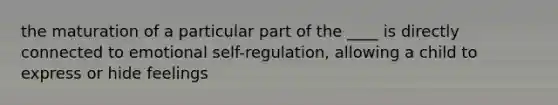 the maturation of a particular part of the ____ is directly connected to emotional self-regulation, allowing a child to express or hide feelings