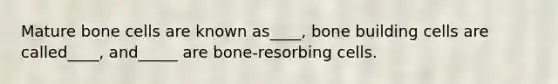 Mature bone cells are known as____, bone building cells are called____, and_____ are bone-resorbing cells.