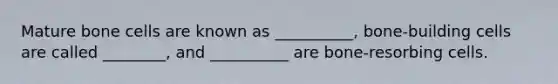 Mature bone cells are known as __________, bone-building cells are called ________, and __________ are bone-resorbing cells.