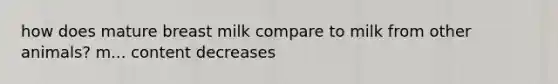 how does mature breast milk compare to milk from other animals? m... content decreases