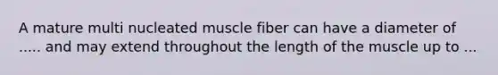 A mature multi nucleated muscle fiber can have a diameter of ..... and may extend throughout the length of the muscle up to ...