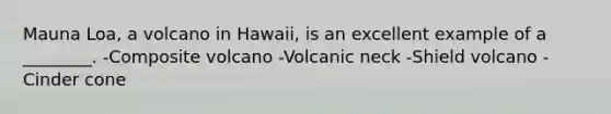 Mauna Loa, a volcano in Hawaii, is an excellent example of a ________. -Composite volcano -Volcanic neck -Shield volcano -Cinder cone