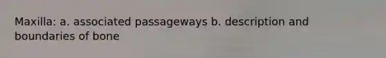 Maxilla: a. associated passageways b. description and boundaries of bone