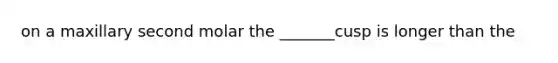 on a maxillary second molar the _______cusp is longer than the