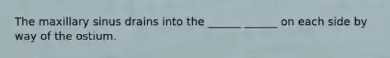 The maxillary sinus drains into the ______ ______ on each side by way of the ostium.