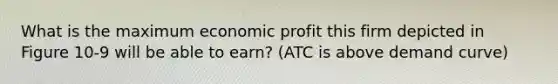 What is the maximum economic profit this firm depicted in Figure 10-9 will be able to earn? (ATC is above demand curve)