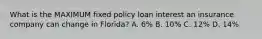 What is the MAXIMUM fixed policy loan interest an insurance company can change in Florida? A. 6% B. 10% C. 12% D. 14%