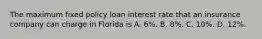 The maximum fixed policy loan interest rate that an insurance company can charge in Florida is A. 6%. B. 8%. C. 10%. D. 12%.